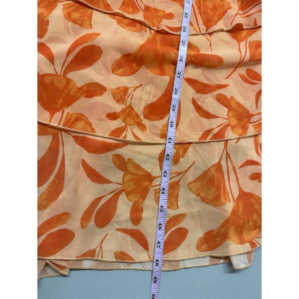 Finesse Floral Maxi Dress Orange Peach Ruffle Tiered Sheer Wedding Guest XS - Picture 6 of 12
